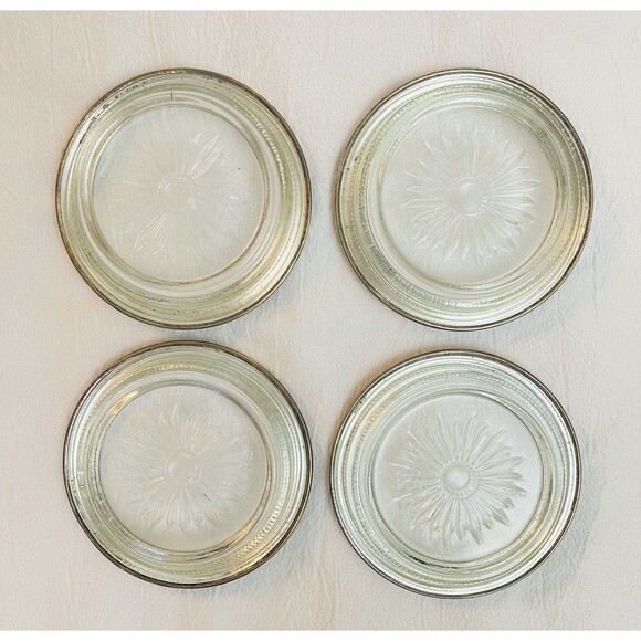 Set of 4 International Silver Co. Silverplate & Glass Coasters 4"  VTG Hong Kong - Picture 7 of 10